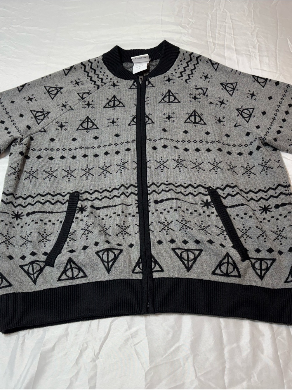 Harry Potter Christmas Zip Up Cardigan Sweater Hogwarts Size 2 Plus XL/2XL Gray